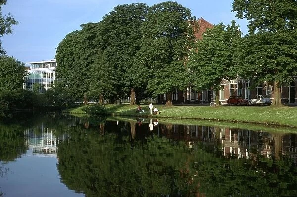 The moat of the old city of Leiden