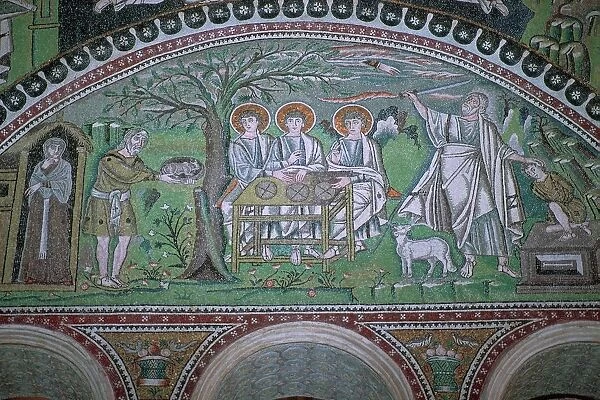 Mosaic of Abraham and three angels at the sacrifice of Isaac, 6th century