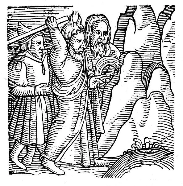 Moses striking the rock in the wilderness and producing water, 1557