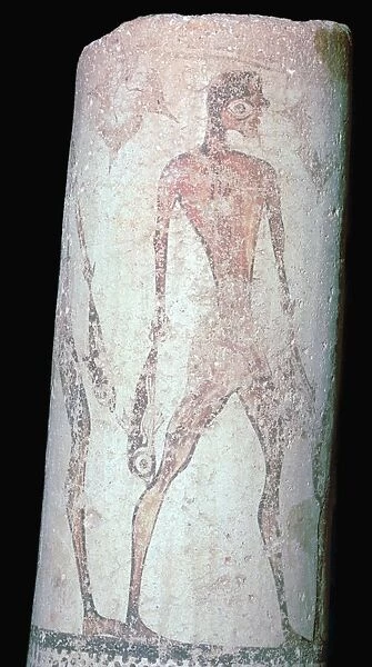Painted Cycladic pottery of a man carrying fish