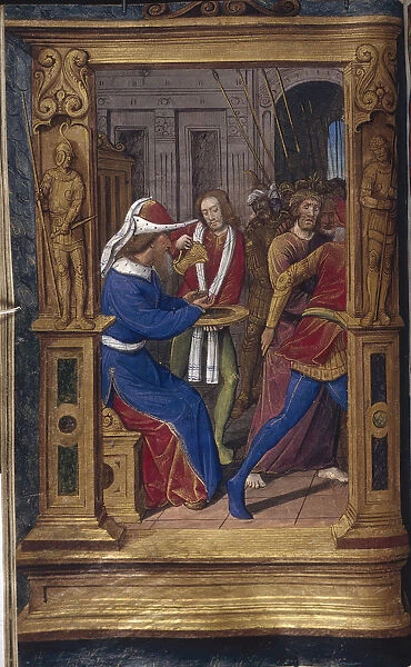 Pilate washes his hands (from Lettres batardes), ca 1490-1510. Artist: Poyet, Jean (active 1483-1497)