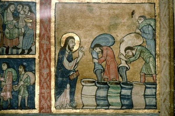 Detail from a Psalter, Christ turns water to wine, c1140