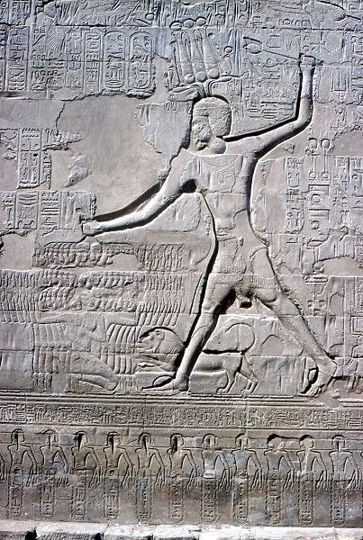 Detail of a relief of Pharaoh smiting his enemies, Temple of Khnum, Ptolemaic & Roman Periods
