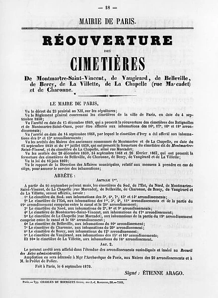 Reouverture des Cimetieres, from French Political posters of the Paris Commune, May 1871