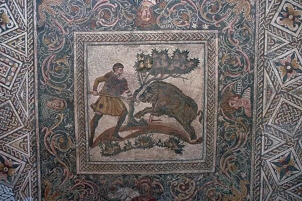 Roman mosaic of a boar hunt