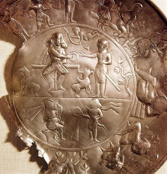 Sassanian Silver Dish (detail), people with weapons, circa late 4th century