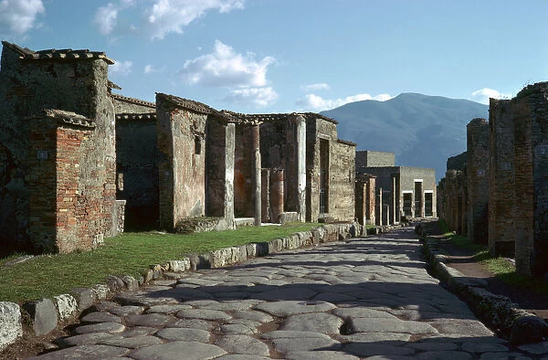 Street scene in Pompeii with Vesuvius in the background, 1st century