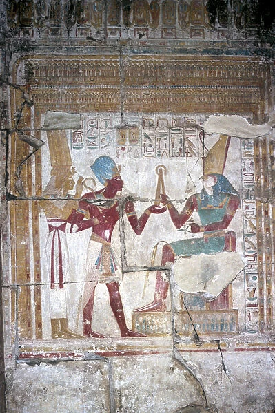 Wallpainting of Sethos I before Horus, Temple of Sethos I, Abydos, Egypt, 19th Dynasty, c1280 BC