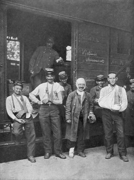 Wounded French soldiers on the way to hospital by train France, 1914