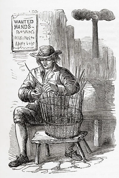 Basket weaving in the 16th century. From The History of Progress in Great Britain, published 1866