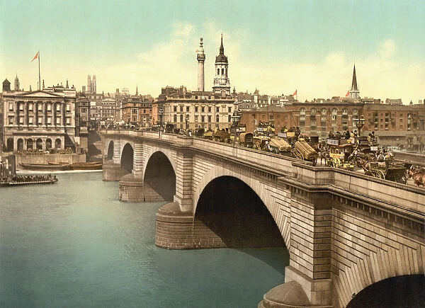 London Bridge Across The Thames River, London, England. From A Colour Postcard Circa 1890