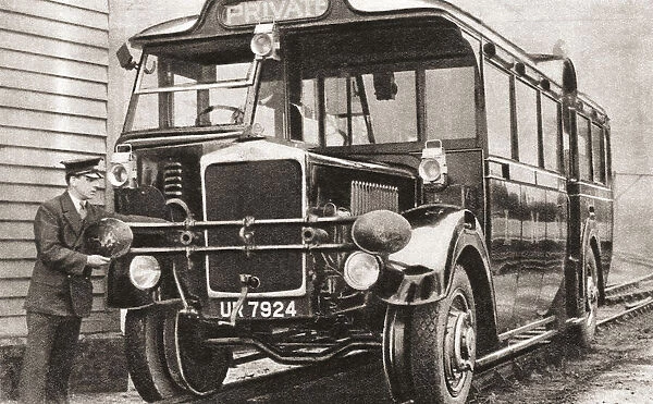 Road rail cars, able to join up from a railway and transport passengers to their destination were the newest form of transport in 1931. Two sets of wheels, one flanged and one tyred, enabled them to run on both road and railway track. From The Pageant of the Century, published 1934