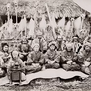 19th century vintage photograph: Japan - portrait of an Ainu Aino group Hokkaido, Japan c