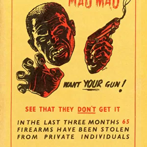 Anti-Mau Mau poster, caricature of a Mau Mau rebel, 1952