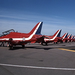BAe Systems Hawks RAF Red Arrows line up Binbrook 1982