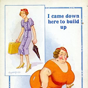Comic postcard, Putting on weight at the seaside Date: 20th century
