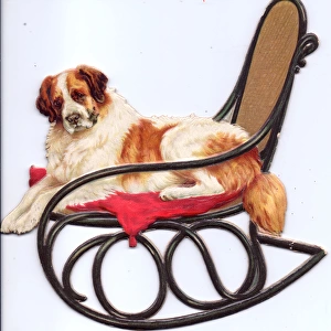 Dog on a rocking chair on a cutout movable greetings card