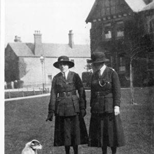 Two early women police officers with dog, WW1