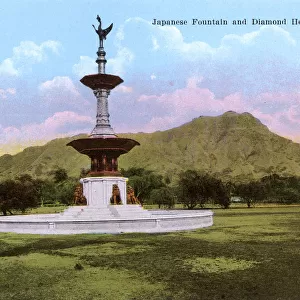 Hawaiian Islands, USA - Japanese Fountain and Diamond Head