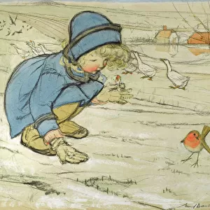 Little girl and robin by Muriel Dawson