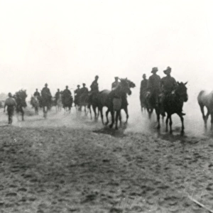 Mounted Anzac troops in the desert near Gaza, WW1
