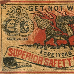 Old Japanese Matchbox label with a Dragon and get not wet