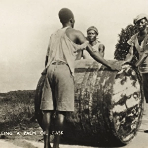 Rolling a Palm Oil Cask - Nigeria