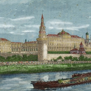 Russian. Moscow. Kremlin and Moskva River. Engraving. 19th c