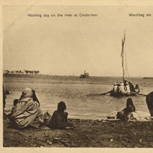 Washing clothes in the Nile, Sudan