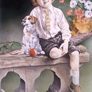 Young Victorian boy and pet dog
