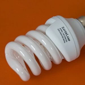 Energy efficient light bulb or Saverlamp, UK - Compact fluorescent energy efficient spiral light bulb or Saverlamp uses 80% less energy than traditional bulbs and last up to 10 times longer, UK