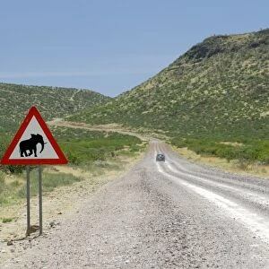 Elephant sign along dirt road, Namibia, Africa