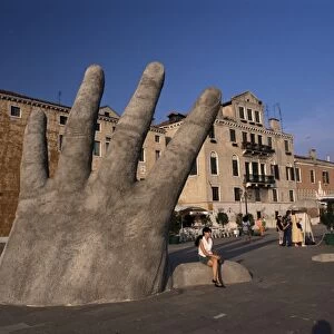 Stone sculpture of hand on Riva Degli Schiavoni