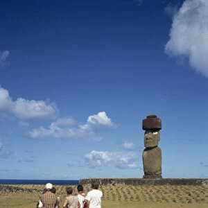 Tourists at the site of Ahu Ko Te Riku on Easter Island (Rapa Nui), UNESCO World Heritage Site