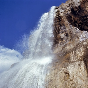 Afghanistan, Five Dams of Ali. Water cascades from the Five Dams of Ali