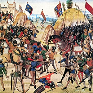 BATTLE OF CRECY, 1346. The Battle of Crecy, 26 August 1346. Detail from Chroniques de Froissart