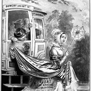 CARTOON: SKIRTS, 1848. The Inconvenience of Wearing Coffee Bag Skirts