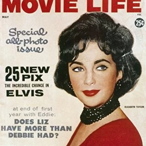 CELEBRITY MAGAZINE, 1960. Cover of the May 1960 issue of Movie Life magazine, featuring actress Elizabeth Taylor