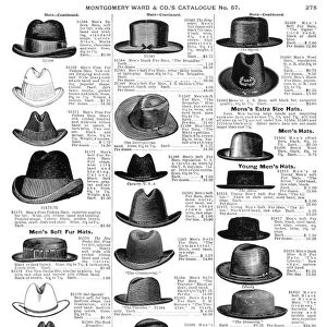 MENs HATS, 1895. From the mail-order catalog of Montgomery Ward & Co
