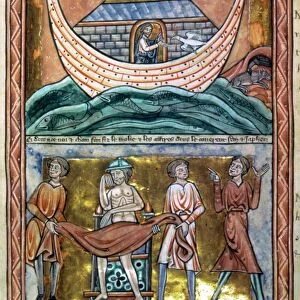 NOAHs ARK. Dove returning to the Ark; Drunkenness of Noah: English Psalter illumination