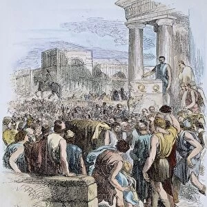 SHAKESPEARE: JULIUS CAESAR. Marcus Junius Brutus addressing the citizens of Rome in Act III, scene 2 of William Shakespeares Julius Caesar. Engraving after Sir John Gilbert
