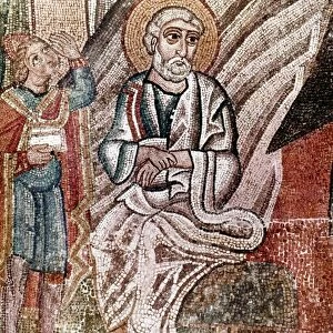 ST JOSEPH. Nativity detail from Byzantine Greek mosaic, Church of the Monastery