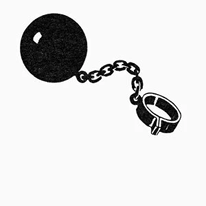 SYMBOLS: SHACKLES. Ball and chain and a yoke, both symbols of bondage. Woodcuts
