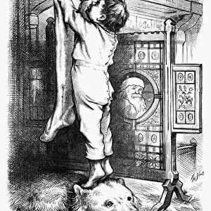 THOMAS NAST: CHRISTMAS. A Chance to Test Santa Clauss Generosity. Wood engraving after a drawing by Thomas Nast, 19th century