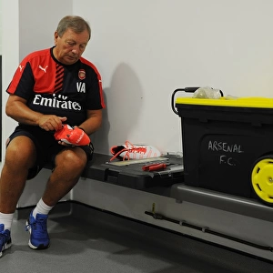 Arsenal Kit Man Vic Akers Preparing Boots before Arsenal vs. Chelsea - FA Community Shield 2015-16