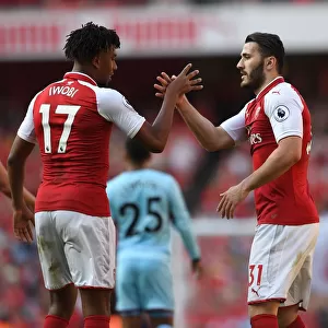 Arsenal Triumph: Sead Kolasinac and Alex Iwobi Celebrate Goals Against Burnley (2017-18)