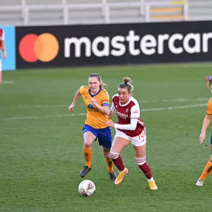 Arsenal's Jill Roord Fights Past Everton Defenders in FA WSL Showdown at Meadow Park (2020-21)