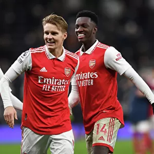 Arsenal's Martin Odegaard and Eddie Nketiah in Action against Tottenham Hotspur - Premier League 2022-23