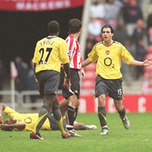 Cesc Fabregas (Arsenal) confronts Dan Smith (Sunderland) after his foul on Abu Diaby
