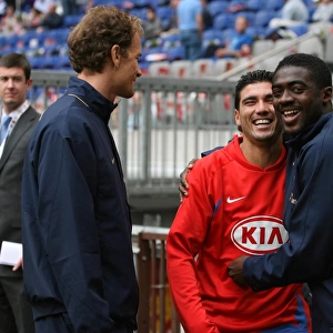 Kolo Toure and Jens Lehmann with ex-Arsenal player Jose Antonio Reyas